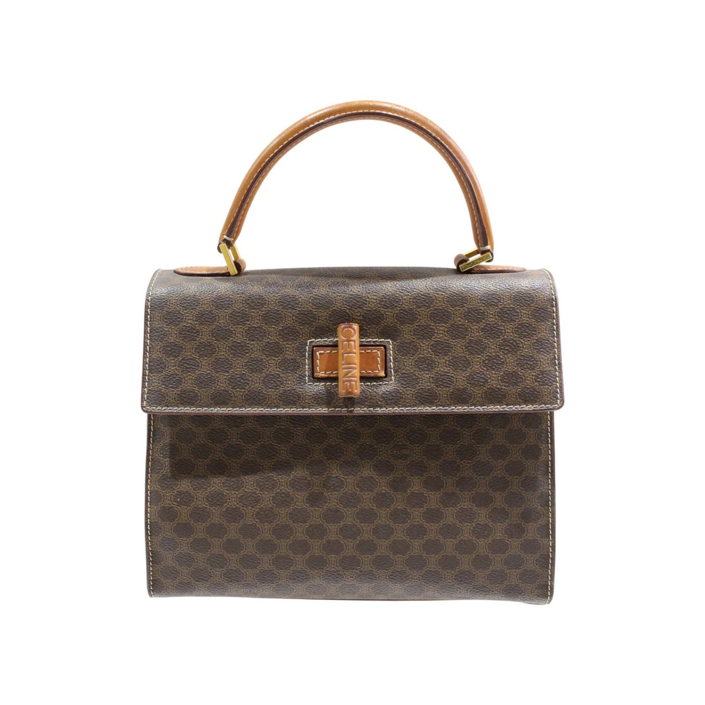 CELINE handbag brown Macadam canvas leather bag